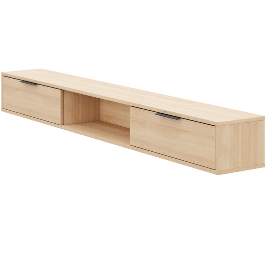 Slim 72” Wall-mounted TV Stand with 2 Storage Cabinets in Natural Blonde Oak – product photo 2