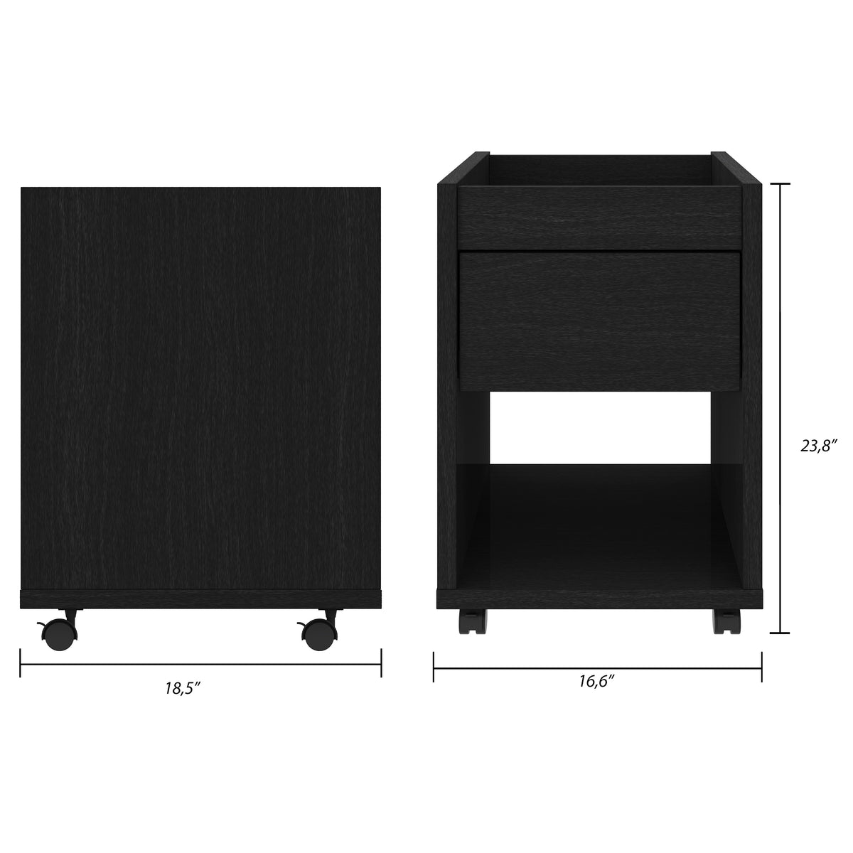 Solen Mobile File Cabinet in Black Karisma – dimensions diagram
