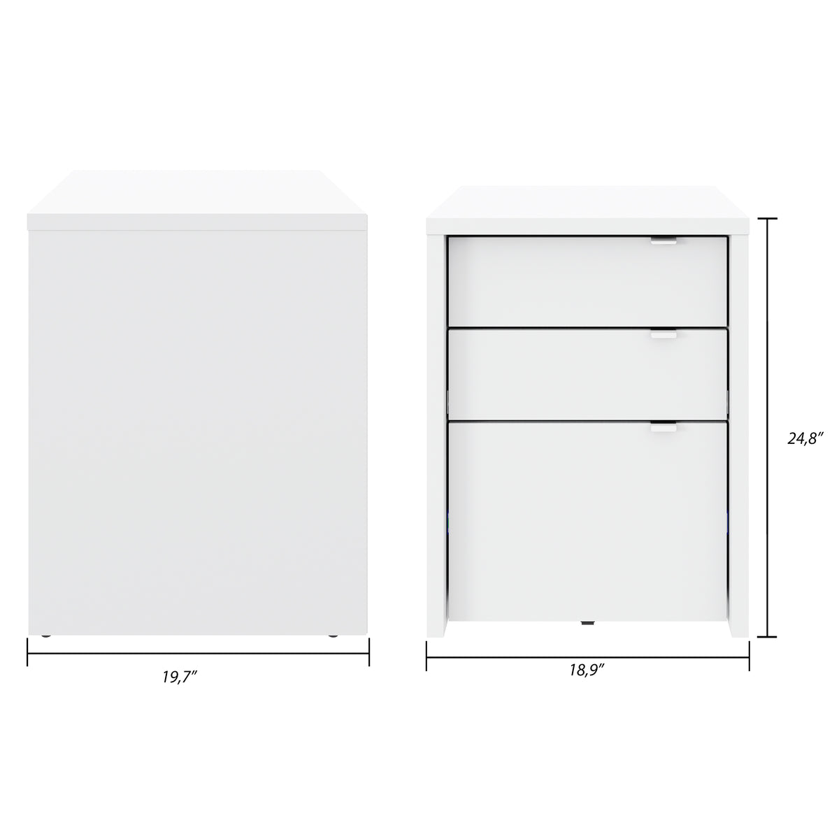 UNITE 3 TIROIRS CHRONO in White – dimensions diagram
