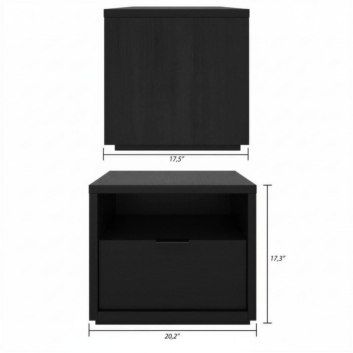 1-Drawer Modern Nightstand in Black Karisma – dimensions diagram