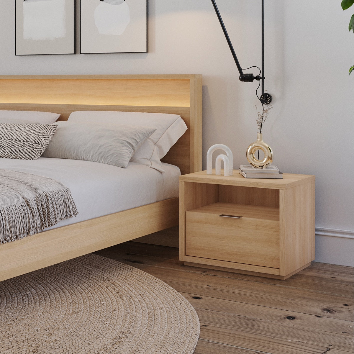 1-Drawer Modern Nightstand in Natural Blonde Oak – detail photo