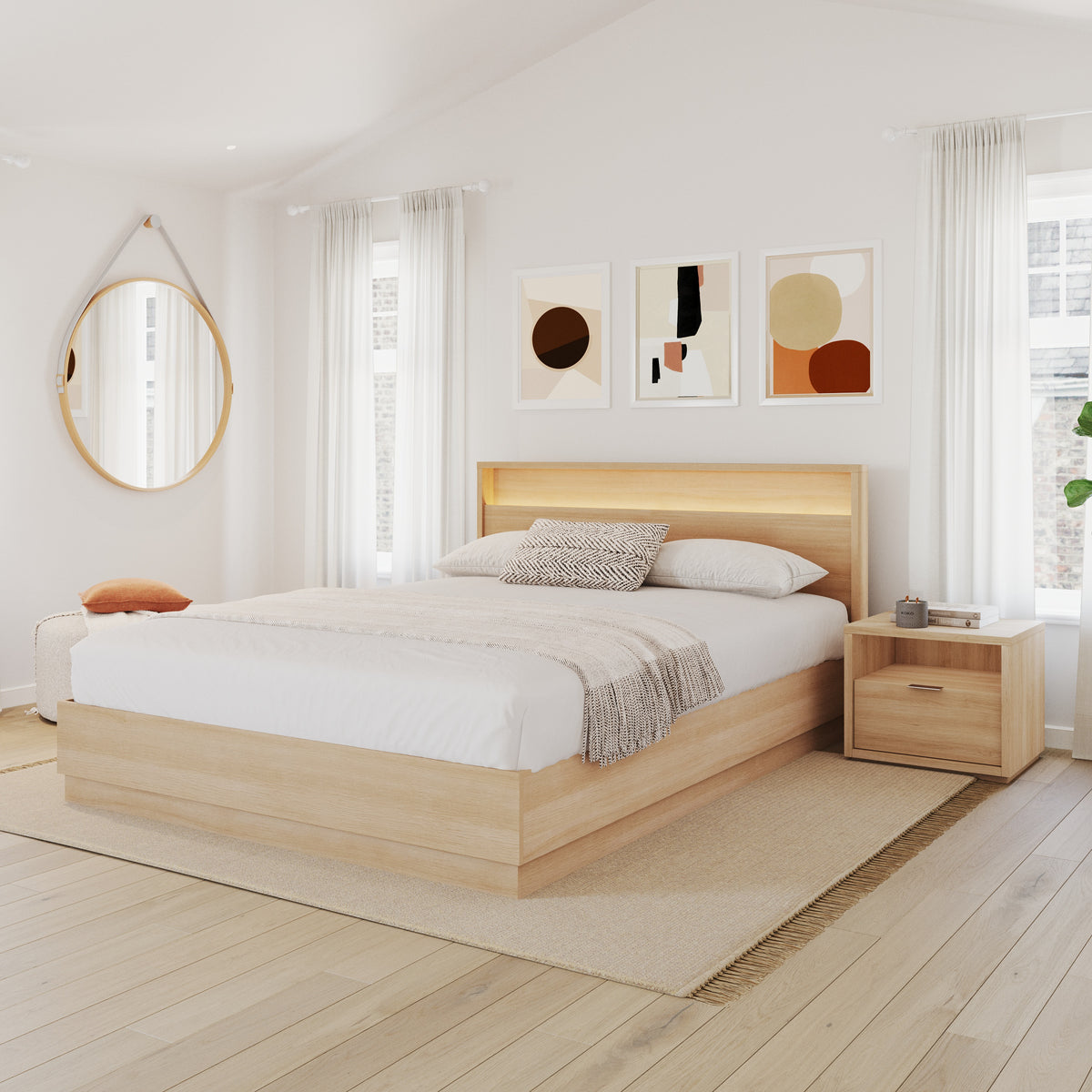 1-Drawer Modern Nightstand in Natural Blonde Oak – lifestyle photo