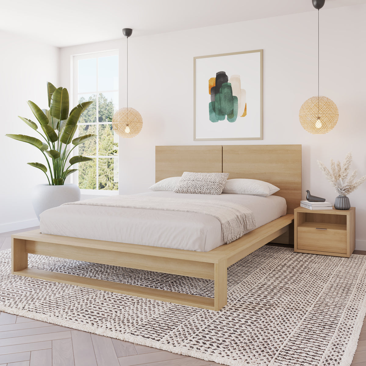 1-Drawer Modern Nightstand in Natural Blonde Oak – lifestyle photo 2