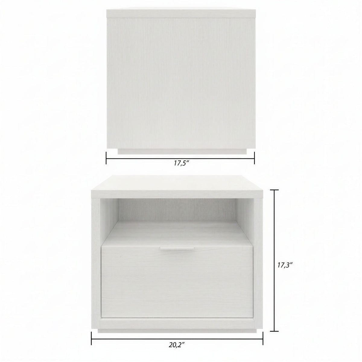 1-Drawer Modern Nightstand in White Wood Grain – dimensions diagram
