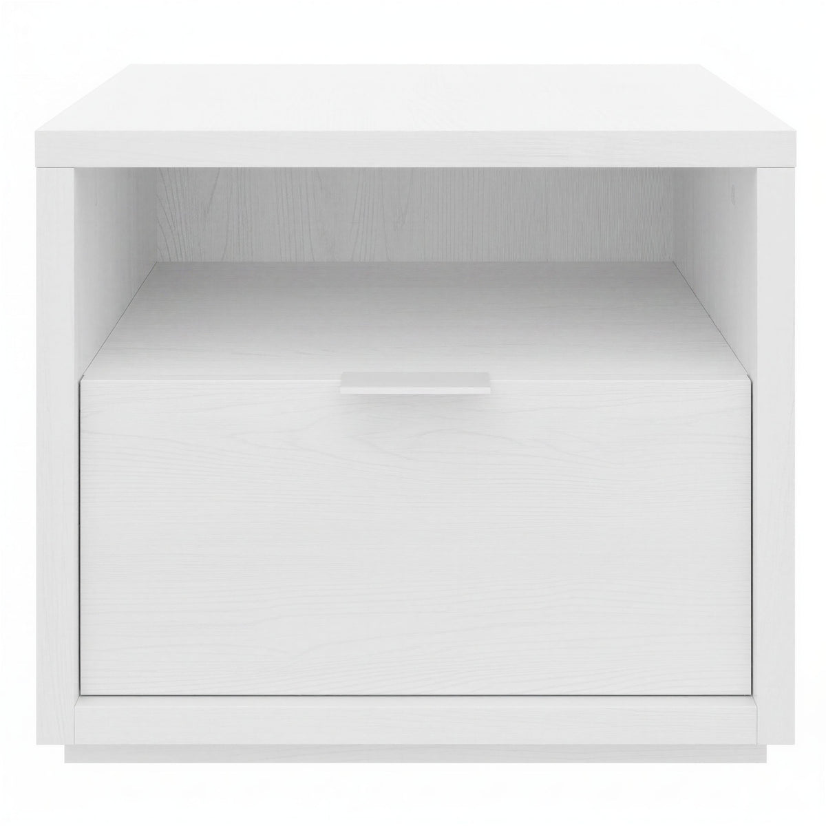 1-Drawer Modern Nightstand in White Wood Grain – product photo