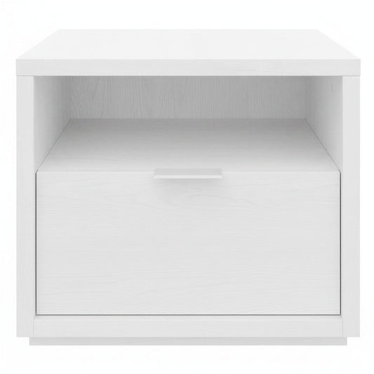 1-Drawer Modern Nightstand in White Wood Grain – product photo