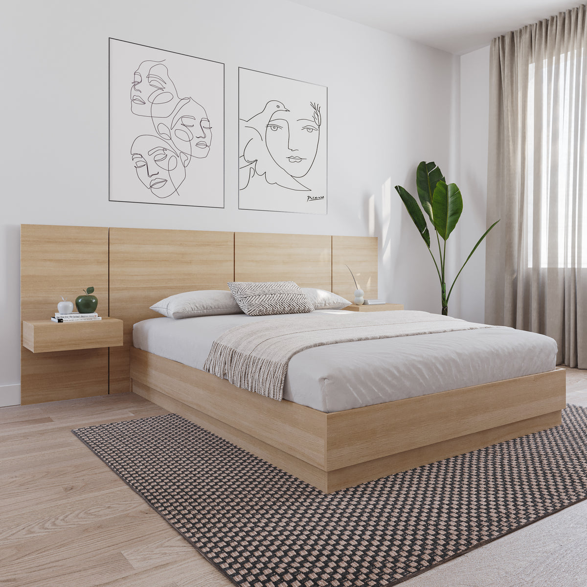 Milano Floating Nightstand Extension Panel Set of 2 in Natural Blonde Oak – lifestyle photo