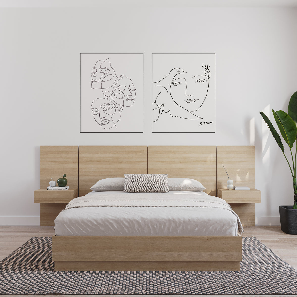 Milano Floating Nightstand Extension Panel Set of 2 in Natural Blonde Oak – lifestyle photo 2