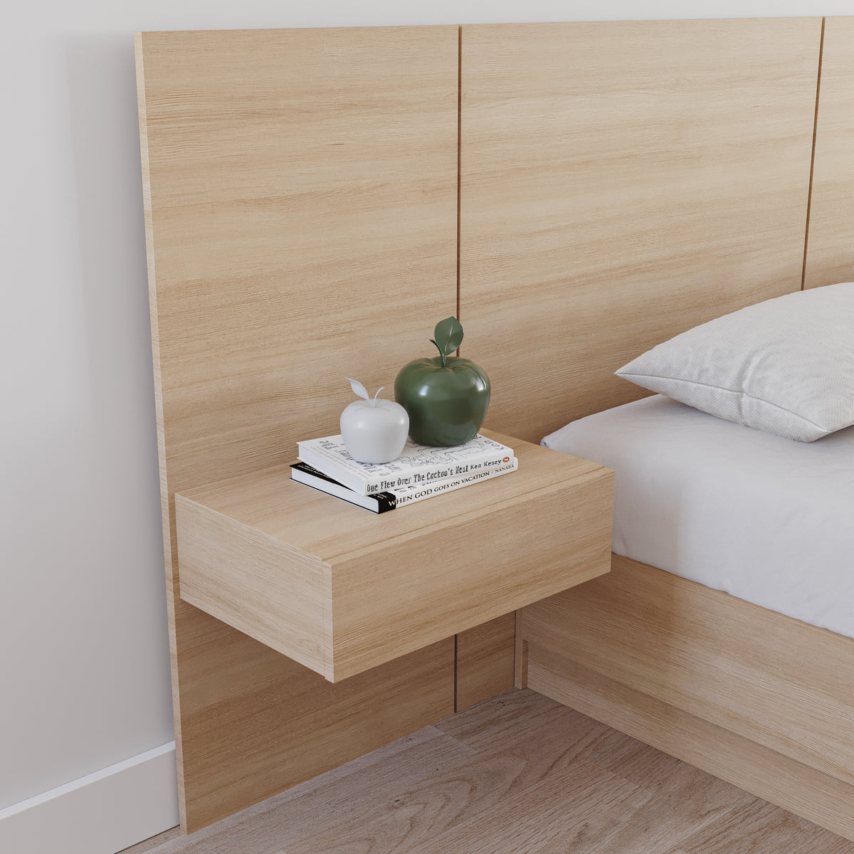 Milano Floating Nightstand Extension Panel Set of 2 in Natural Blonde Oak – detail photo