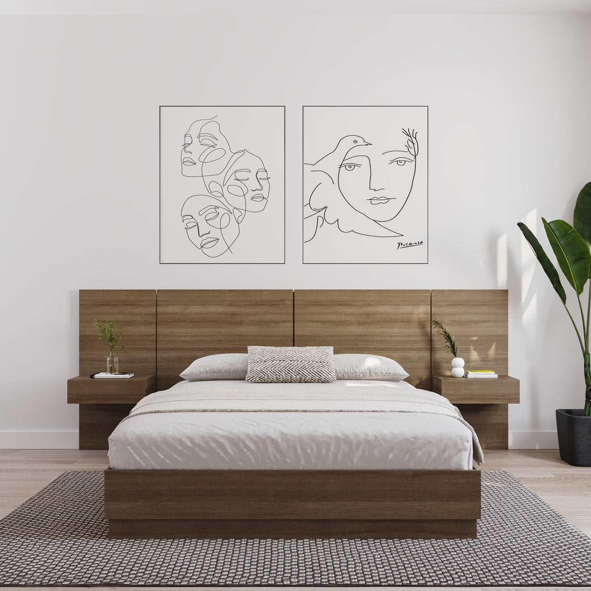 Milano Floating Nightstand Extension Panel Set of 2 in Brown Oak – lifestyle photo