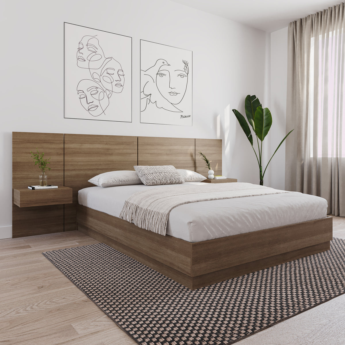 Milano Floating Nightstand Extension Panel Set of 2 in Brown Oak – lifestyle photo 2