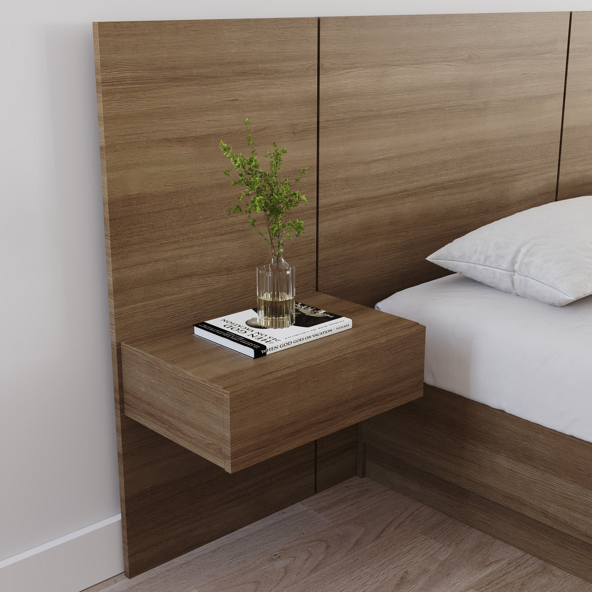 Milano Floating Nightstand Extension Panel Set of 2 in Brown Oak – detail photo