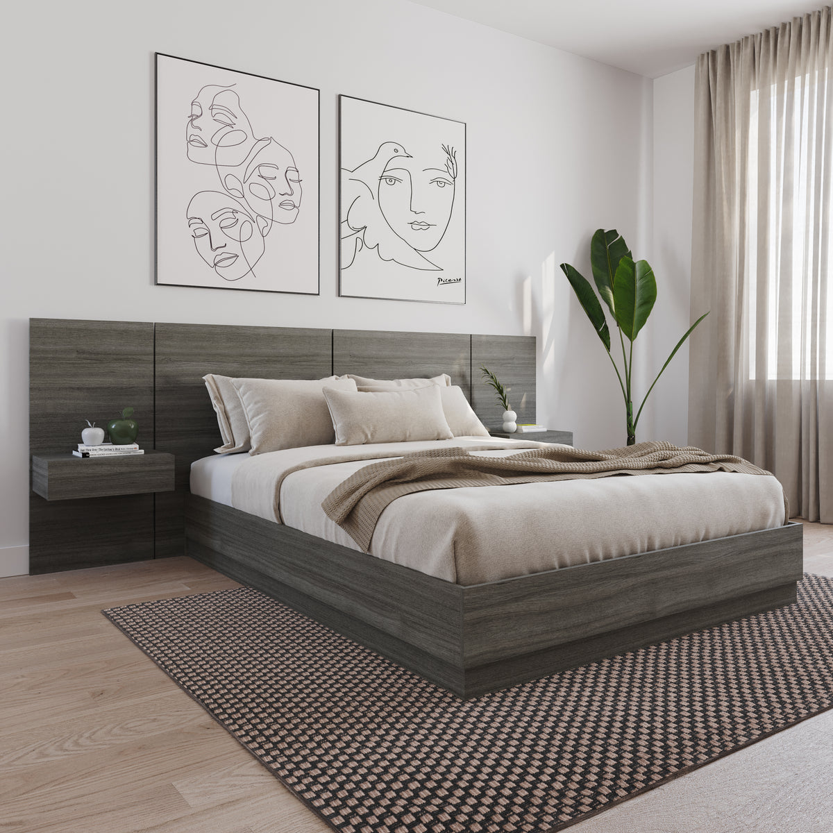 Milano Floating Nightstand Extension Panel Set of 2 in Grey Oak – lifestyle photo
