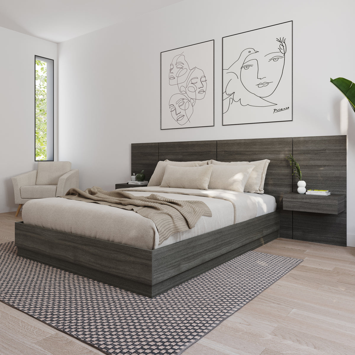 Milano Floating Nightstand Extension Panel Set of 2 in Grey Oak – lifestyle photo 2