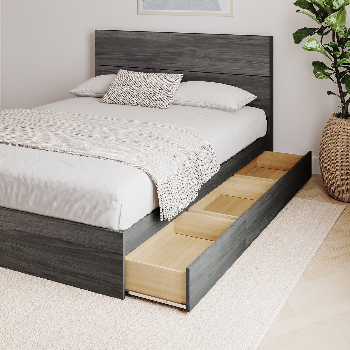 2-Piece Bedset With Bed Frame And Headboard, Queen in Bark Grey, Queen – lifestyle photo 3