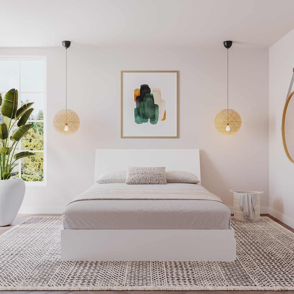 2-Piece Bedset With Bed Frame And Headboard, Queen in White, Queen – lifestyle photo