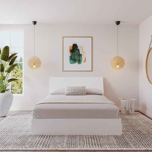 2-Piece Bedset With Bed Frame And Headboard, Queen in White, Queen – lifestyle photo