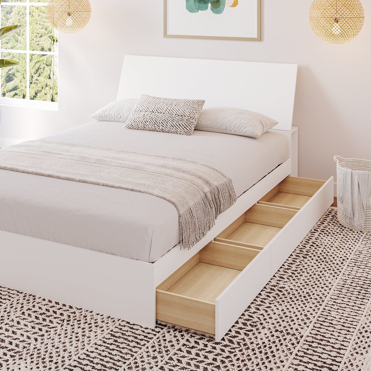 2-Piece Bedset With Bed Frame And Headboard, Queen in White, Queen – lifestyle photo 3