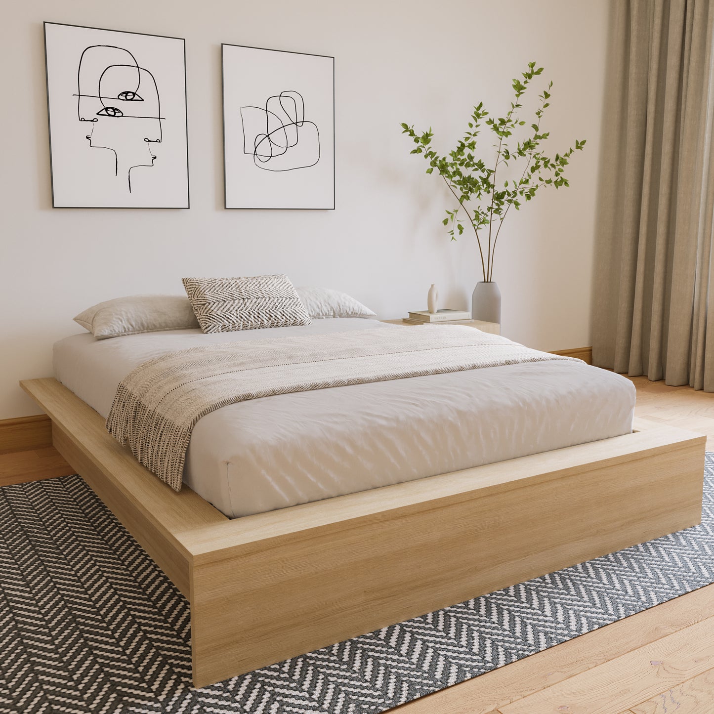 James Platform Bed, Natural Blonde Oak