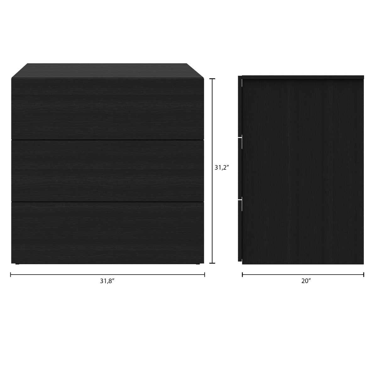 3-Drawer Modern Dresser in Black – dimensions diagram