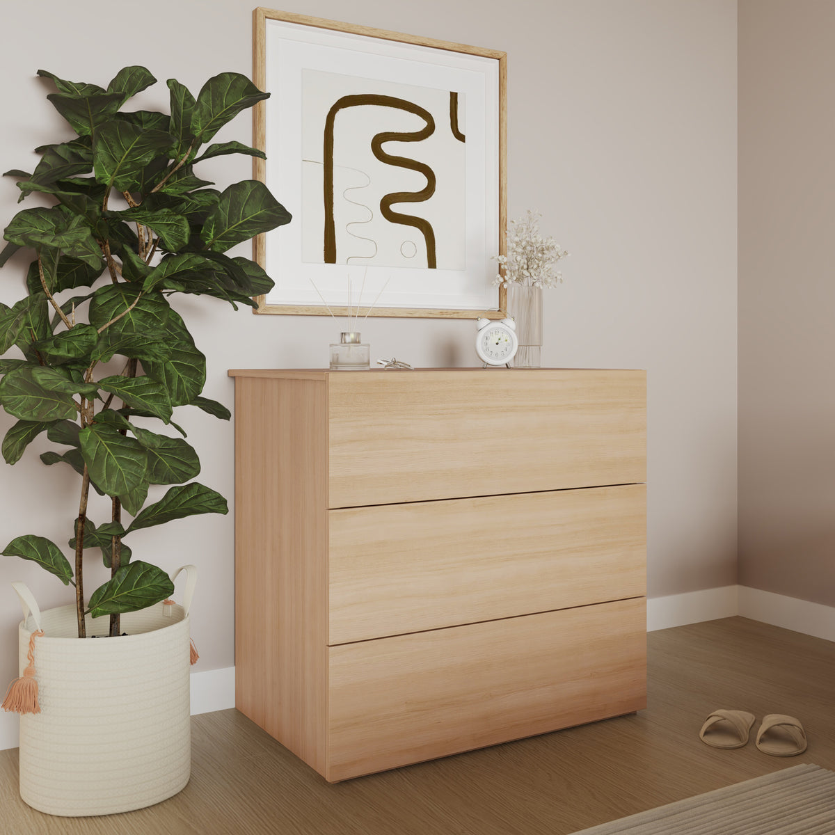 3-Drawer Modern Dresser in Natural Oak – lifestyle photo 2