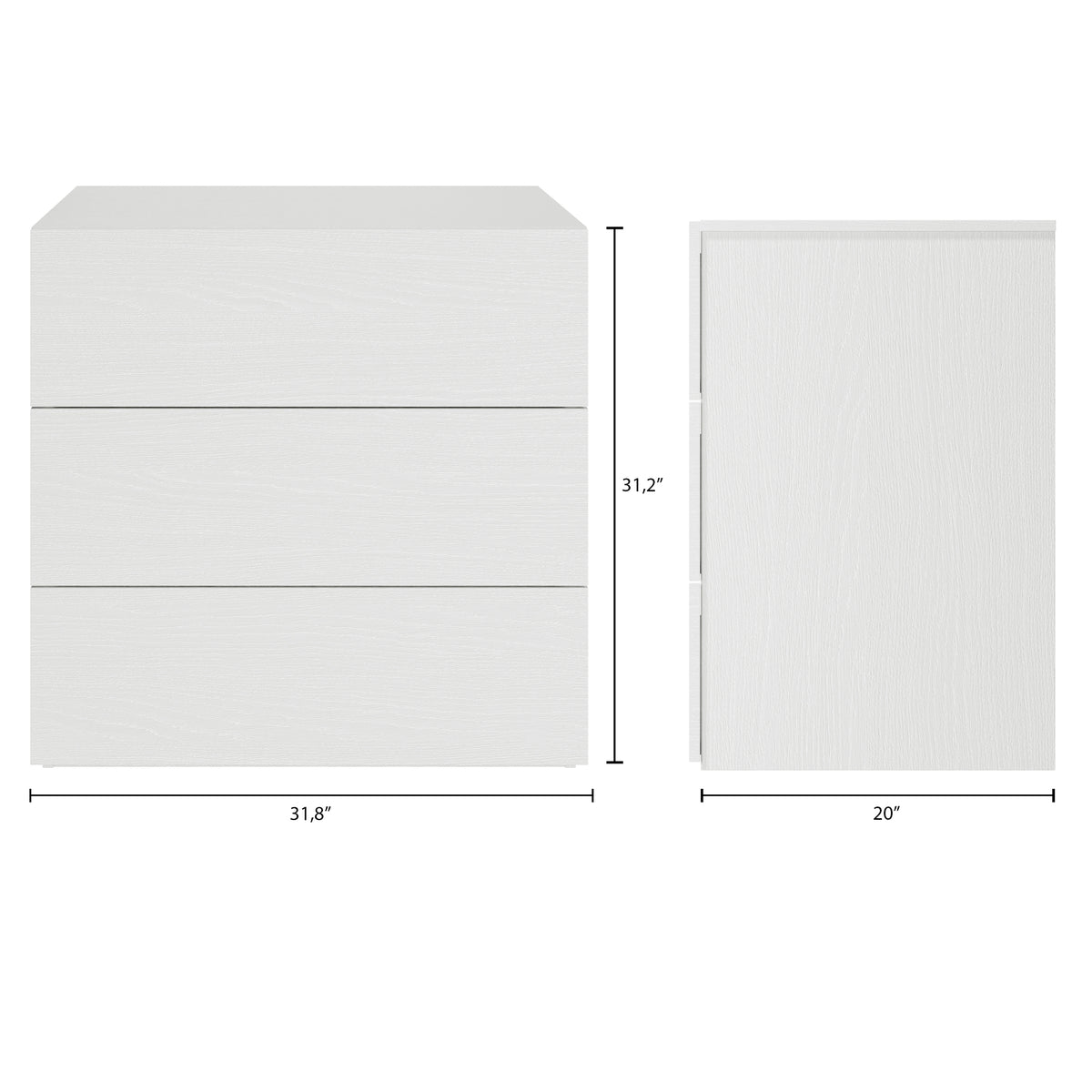 3-Drawer Modern Dresser in White – dimensions diagram