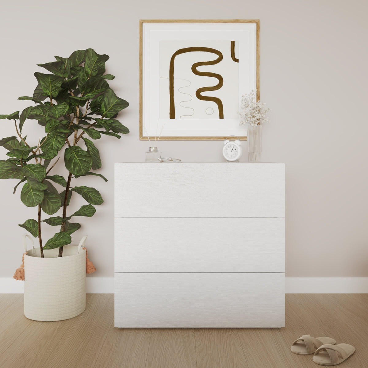 3-Drawer Modern Dresser in White – lifestyle photo