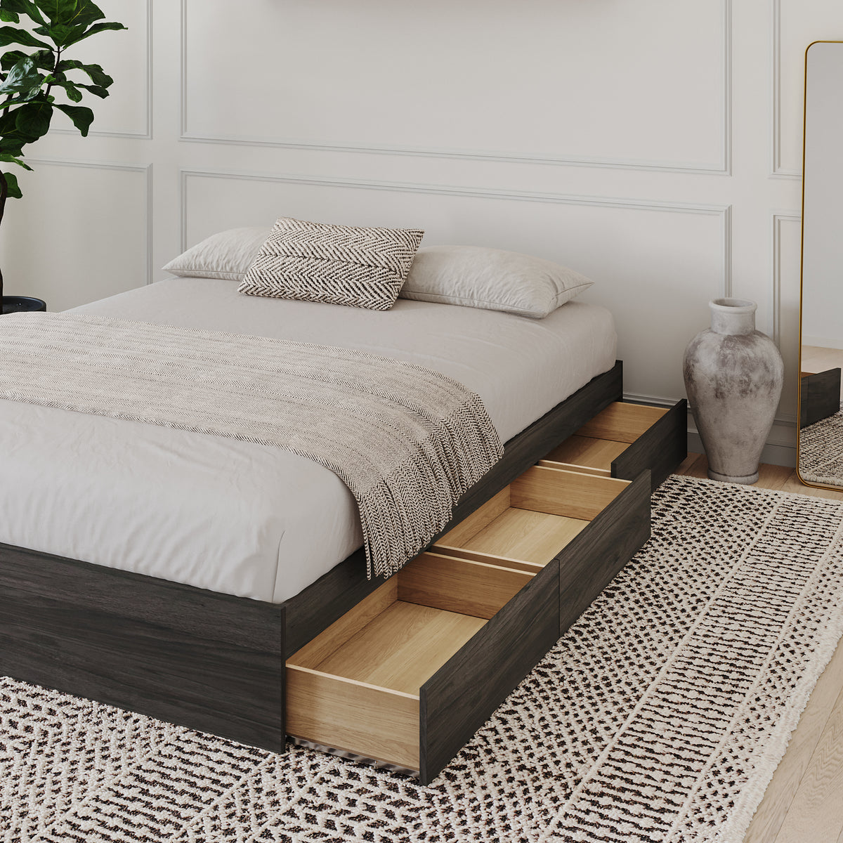 3-Drawer Storage Bed Frame in Bark Grey, King – detail photo