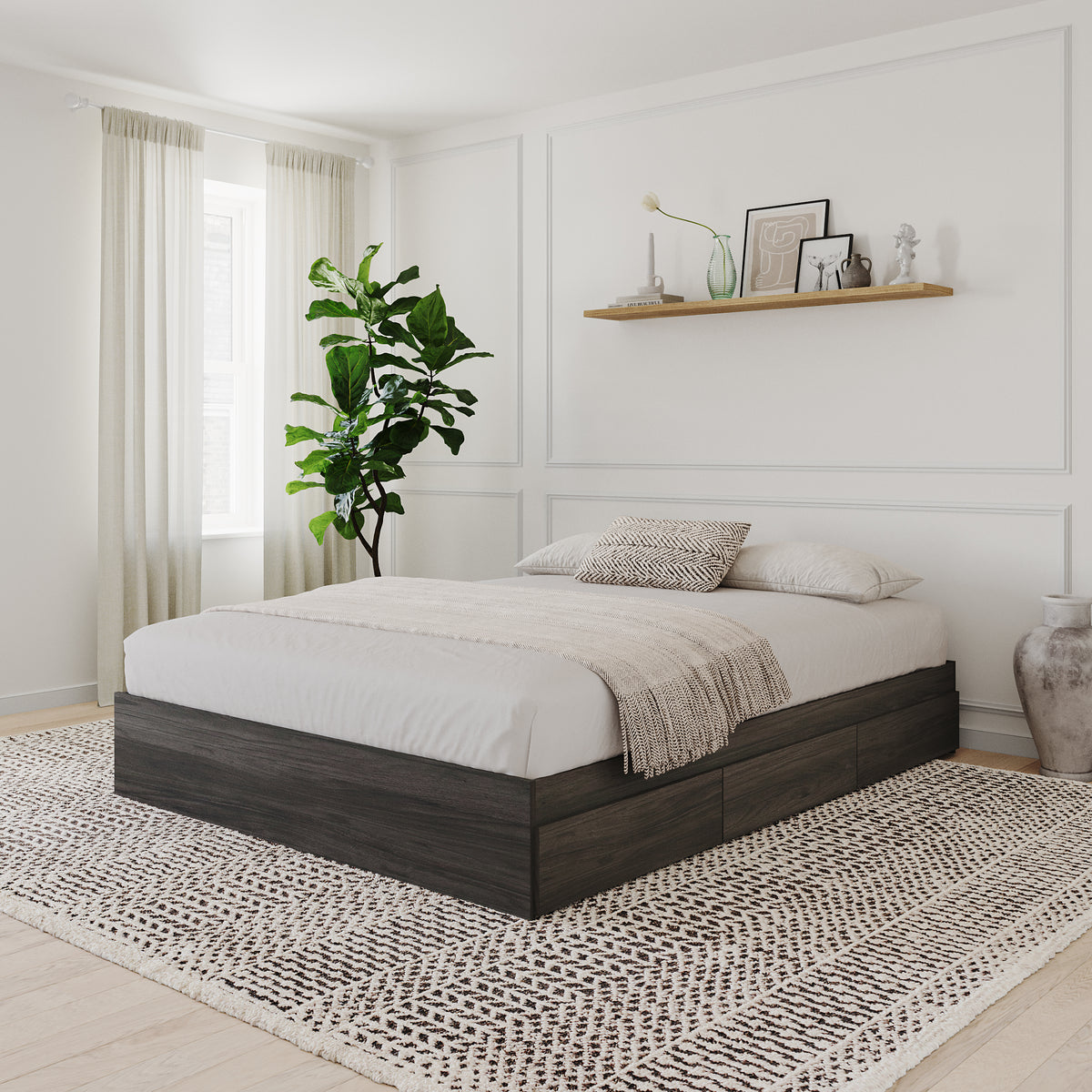 3-Drawer Storage Bed Frame in Bark Grey, King – lifestyle photo 2