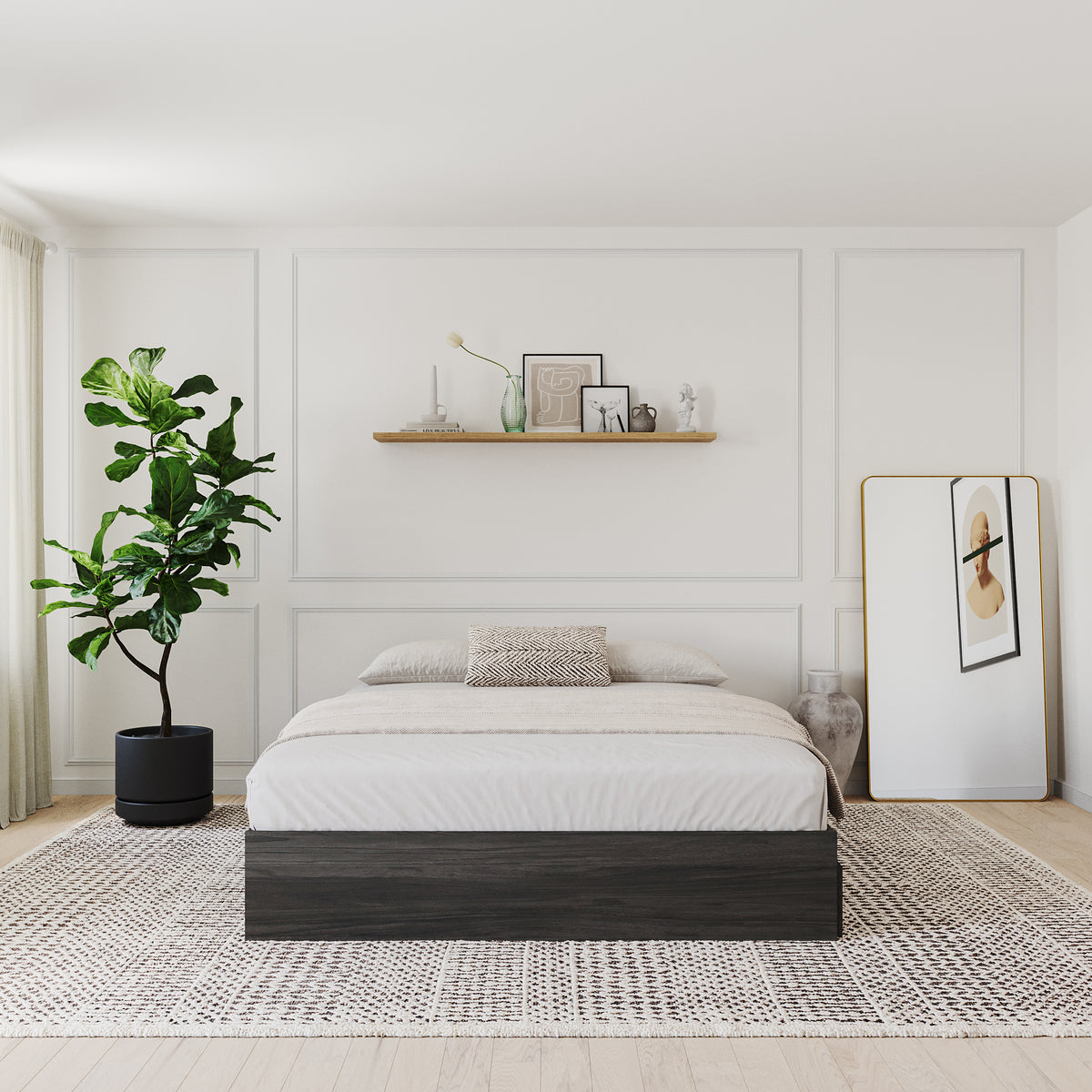 3-Drawer Storage Bed Frame in Bark Grey, Queen – lifestyle photo