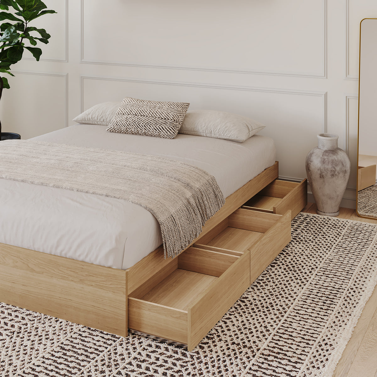 3-Drawer Storage Bed Frame in Natural Maple, Queen – lifestyle photo 3
