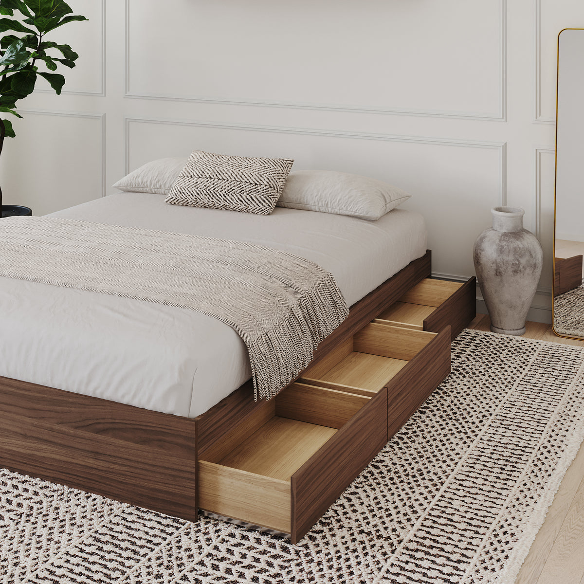 3-Drawer Storage Bed Frame in Walnut, King – detail photo