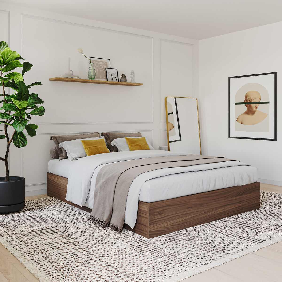 3-Drawer Storage Bed Frame in Walnut, King – lifestyle photo 2