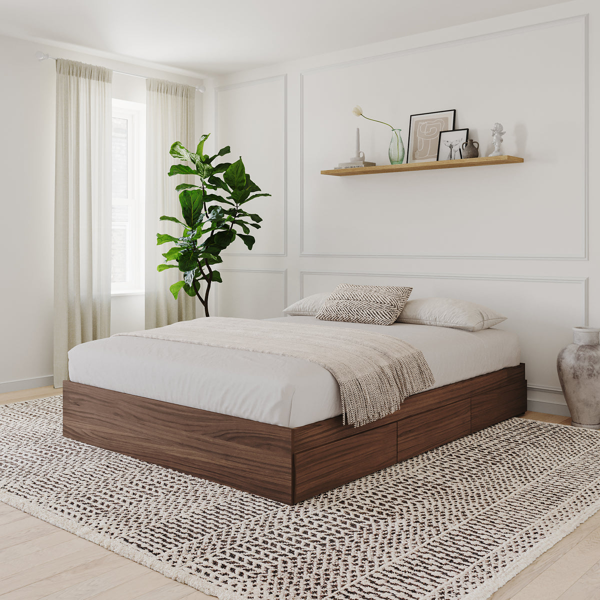 3-Drawer Storage Bed Frame in Walnut, King – lifestyle photo 3