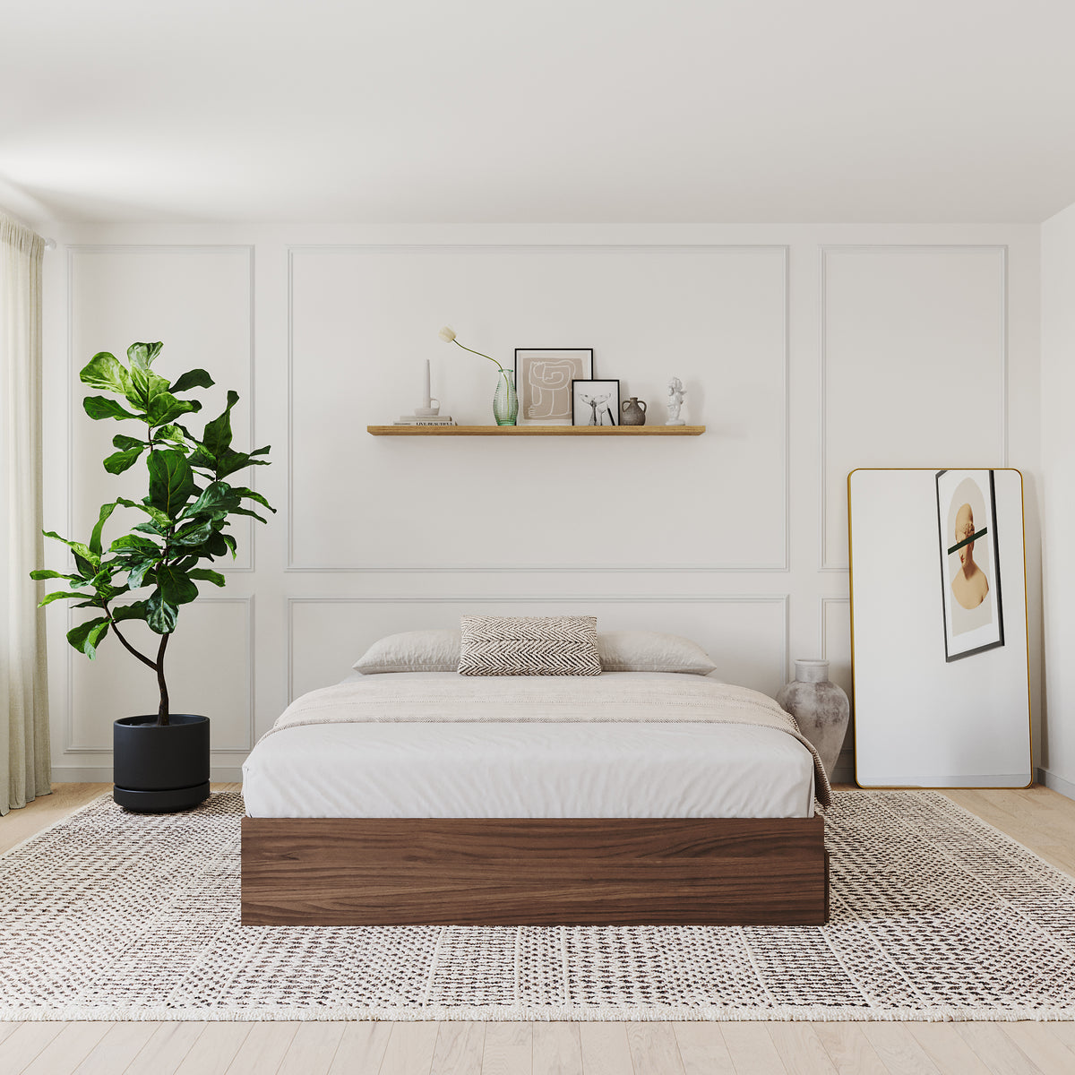 3-Drawer Storage Bed Frame in Walnut, Queen – lifestyle photo