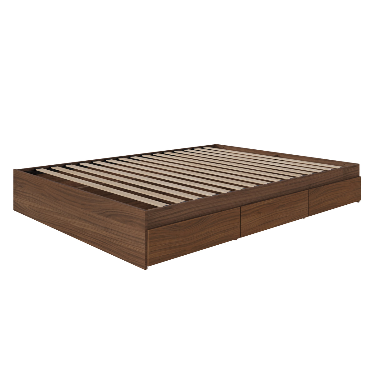 3-Drawer Storage Bed Frame in Walnut, Queen – product photo 2