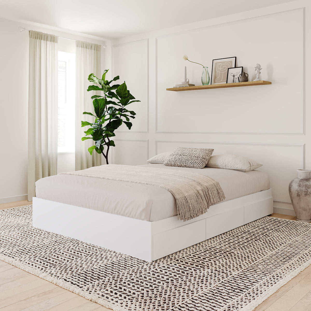 3-Drawer Storage Bed Frame in White, King – lifestyle photo 2