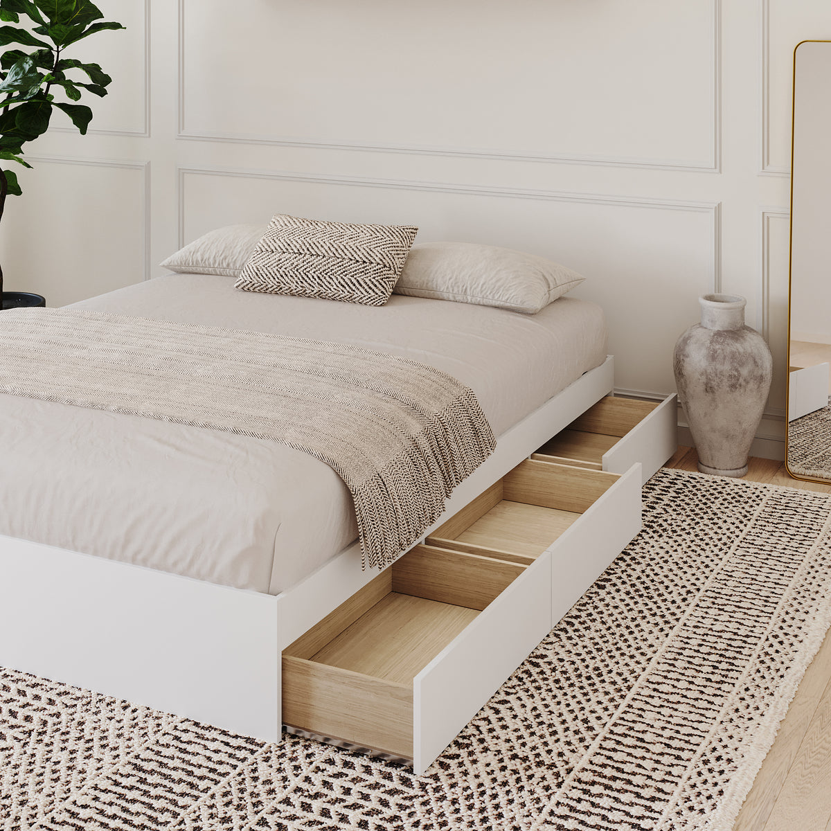 3-Drawer Storage Bed Frame in White, Queen – lifestyle photo 2