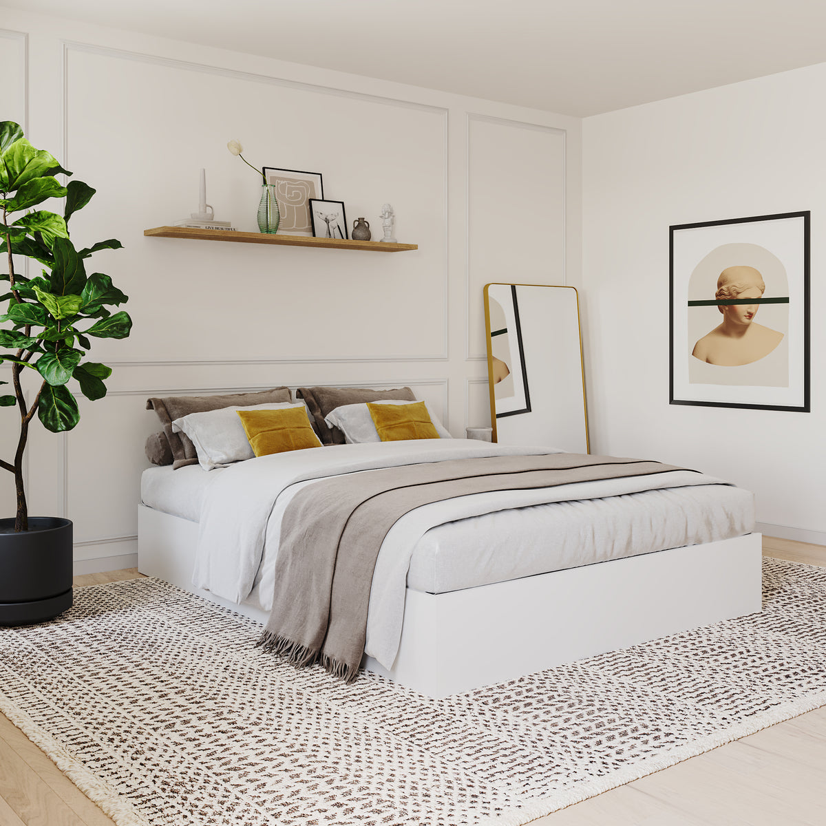 3-Drawer Storage Bed Frame in White, Queen – lifestyle photo 3