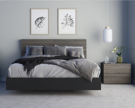 3-Piece Bedroom Set With Bed Frame, Headboard & Nightstand, Queen in Bark Grey & Black, Queen – lifestyle photo