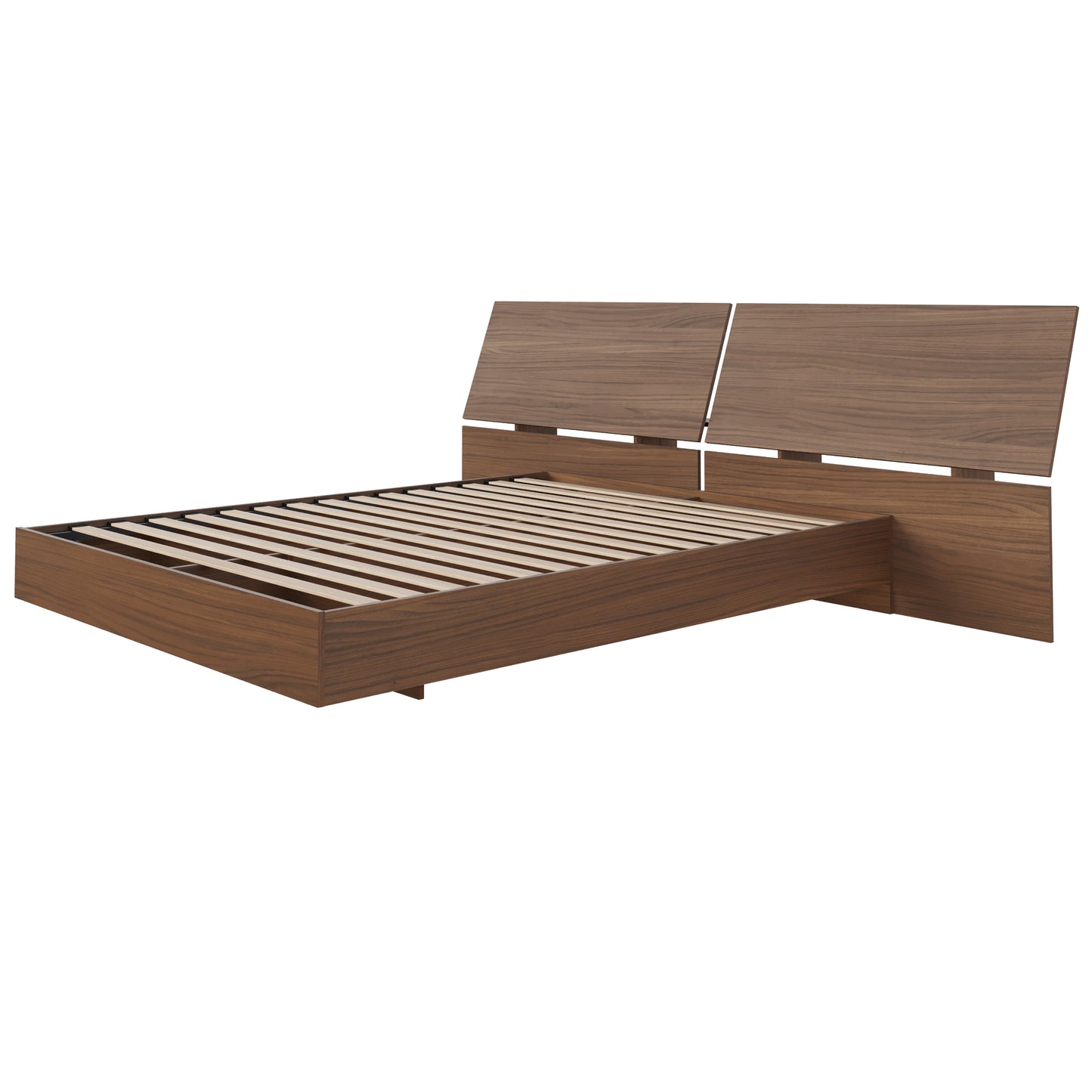 2-Piece Bedset With Bed Frame And Headboard, Walnut