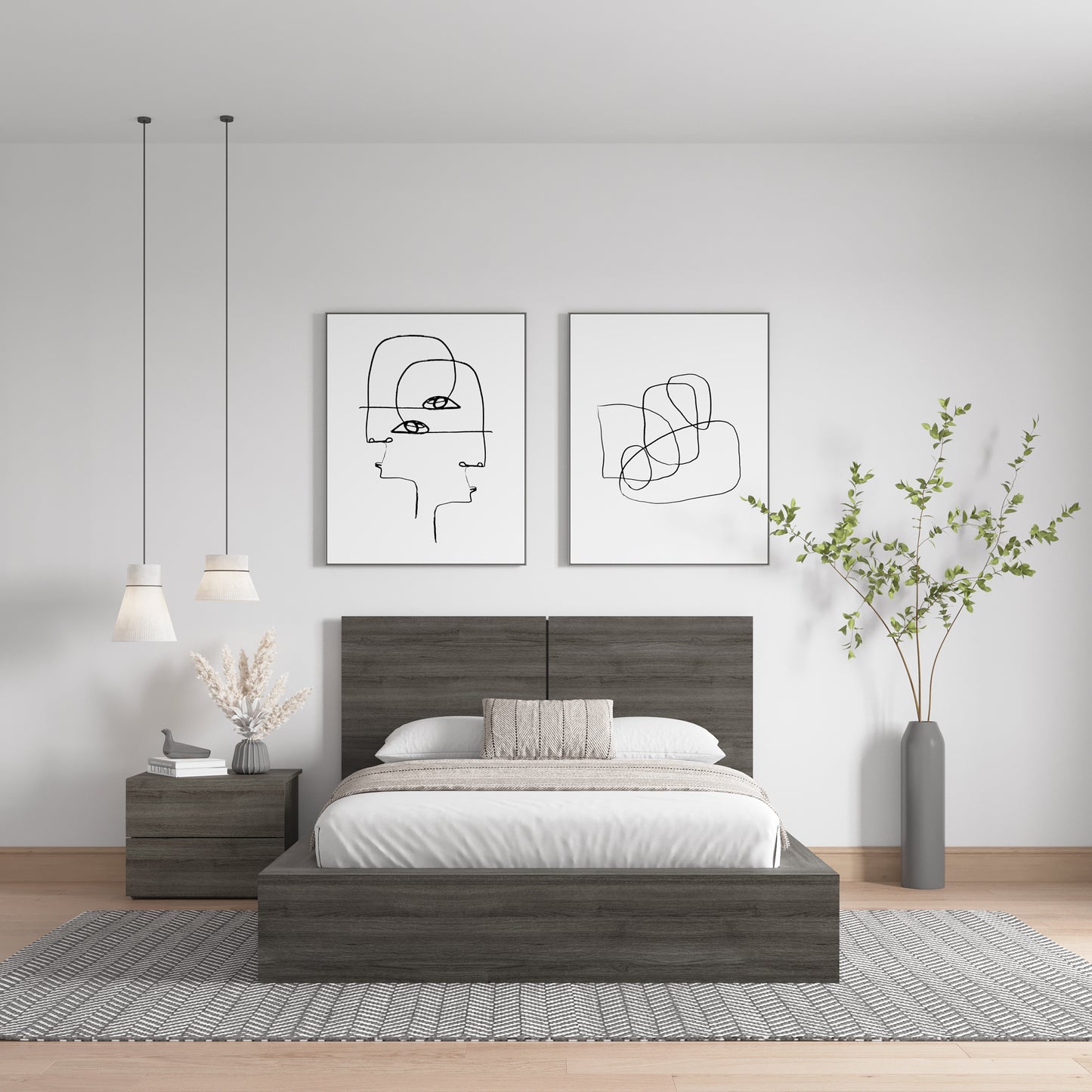 Ensemble de chambre à coucher James 3 pièces, chêne gris