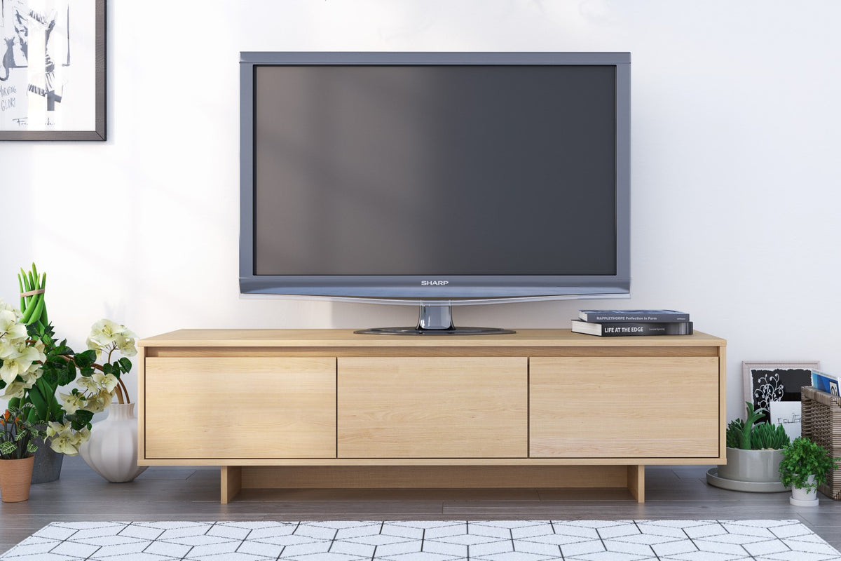 60-Inch Tv Stand With Storage in Natural Maple – lifestyle photo