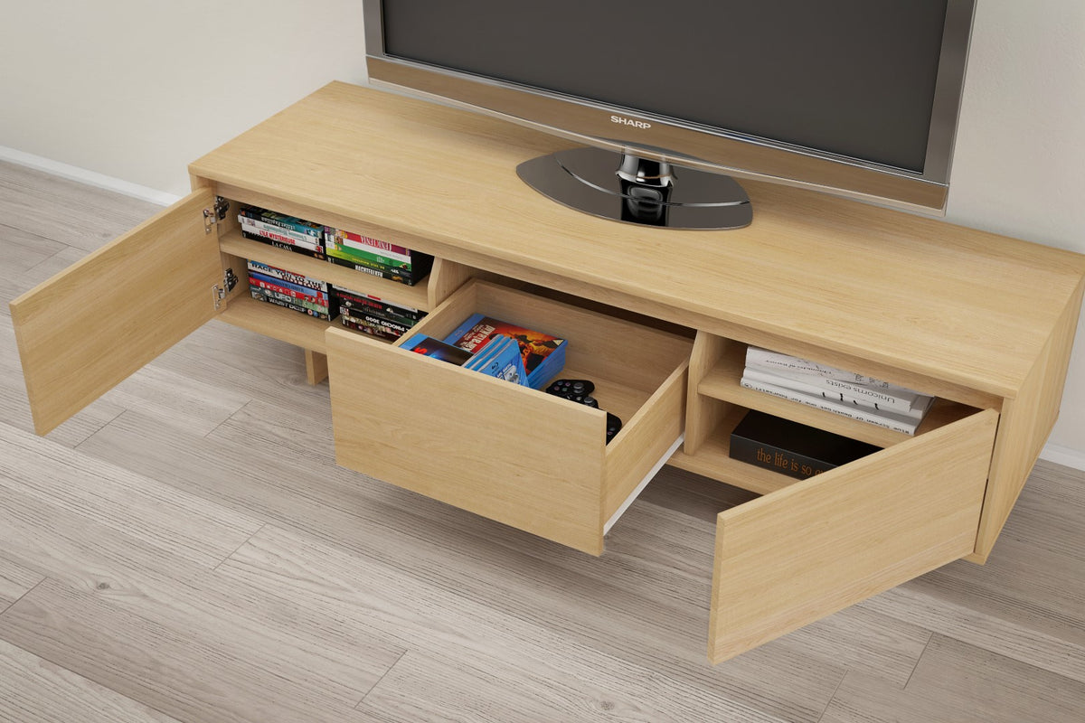 60-Inch Tv Stand With Storage in Natural Maple – lifestyle photo 2