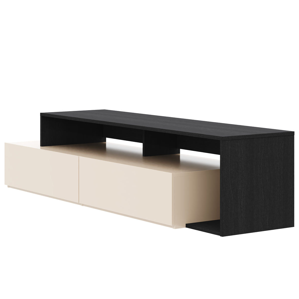 72-Inch Tv Stand With 2 Drawers in Black Karisma & Morning Dew – product photo 2