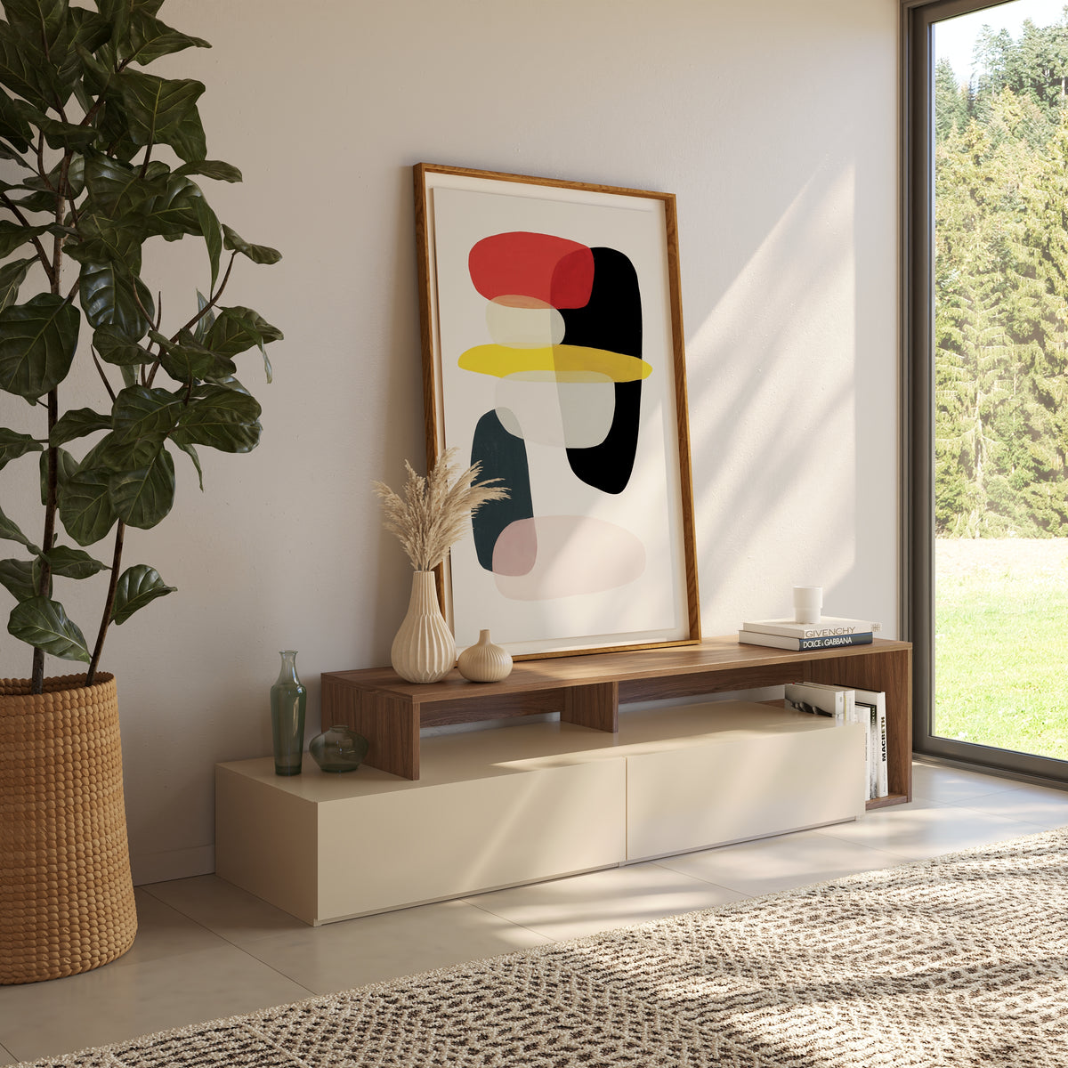72-Inch Tv Stand With 2 Drawers in Kiss Curl & Morning Dew – lifestyle photo 2
