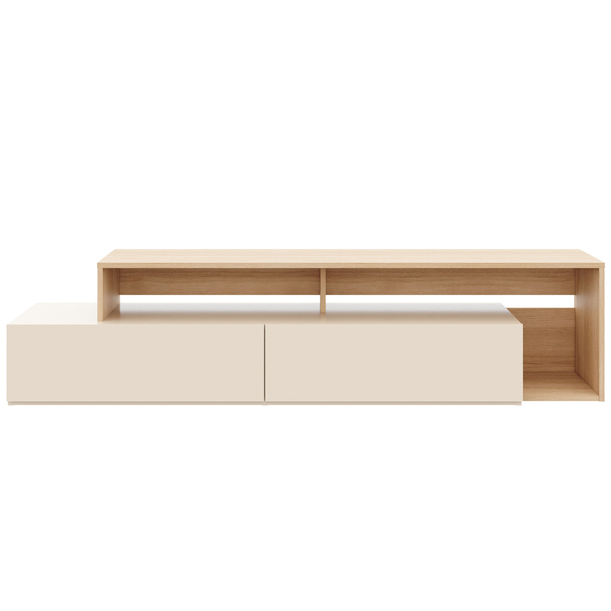 72-Inch Tv Stand With 2 Drawers in Natural Blonde Oak & Morning Dew – product photo