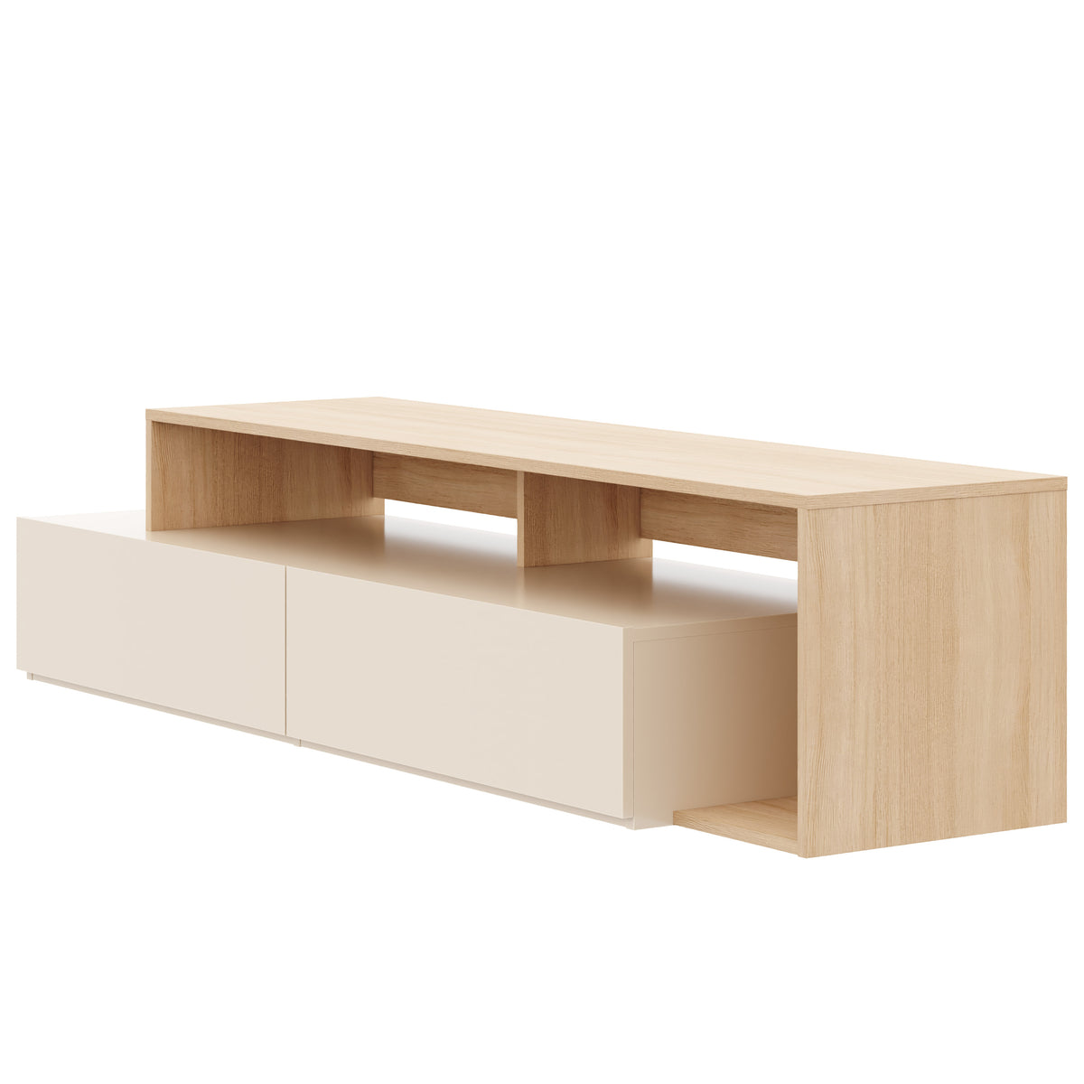 72-Inch Tv Stand With 2 Drawers in Natural Blonde Oak & Morning Dew – product photo 2