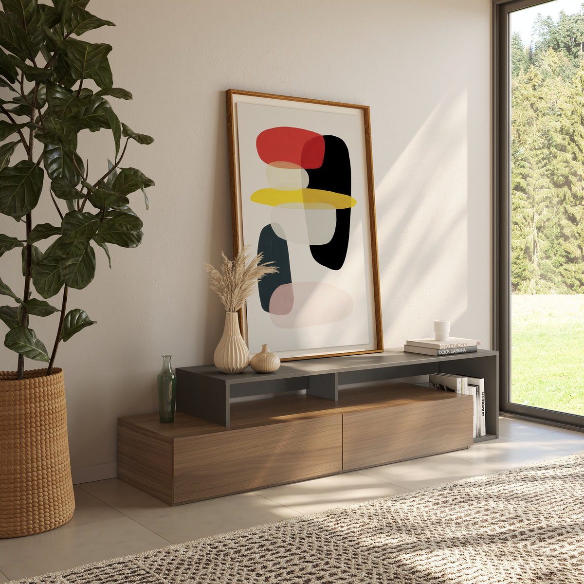 72-Inch Tv Stand With 2 Drawers in Nutmeg & Greige – lifestyle photo 3