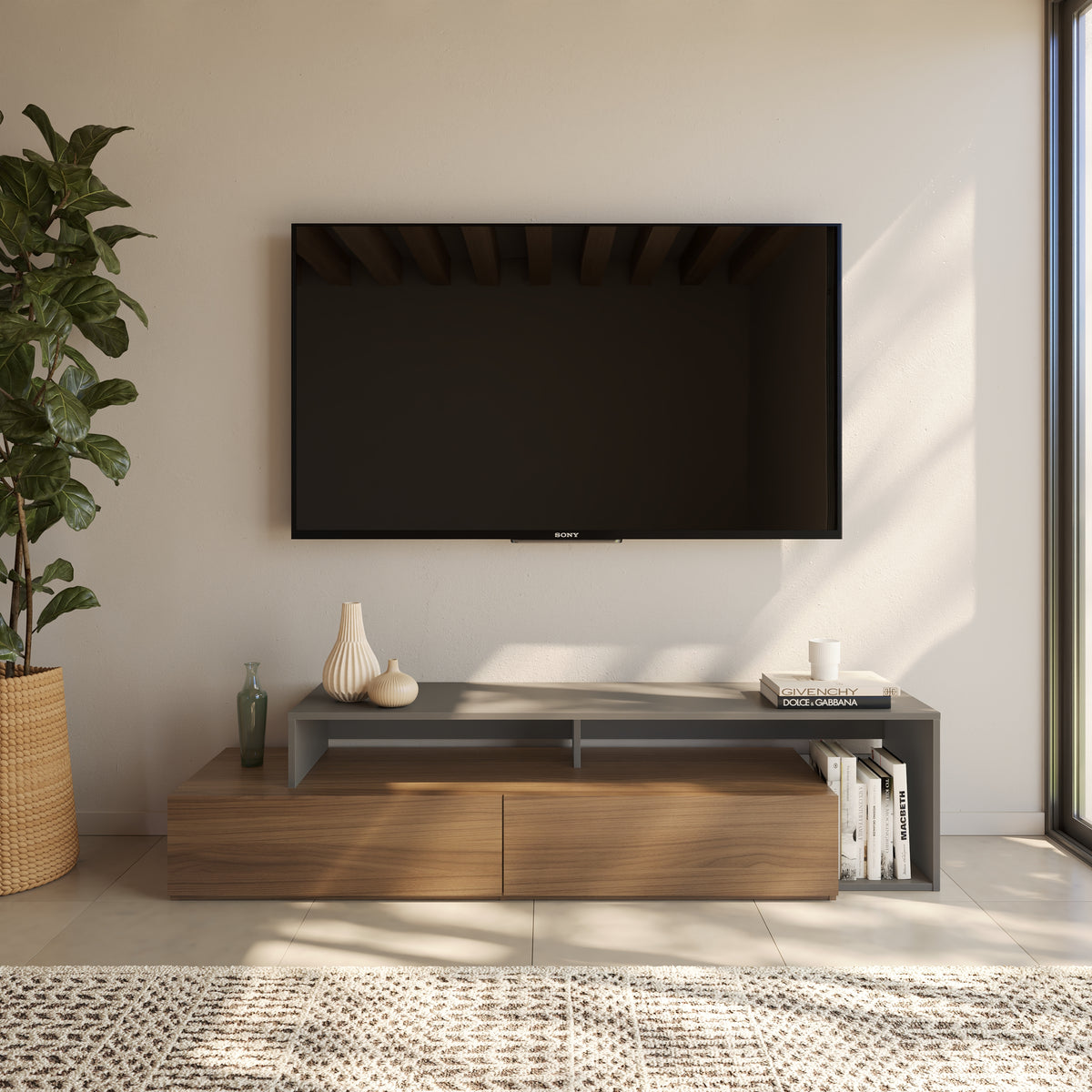 72-Inch Tv Stand With 2 Drawers in Nutmeg & Greige – lifestyle photo